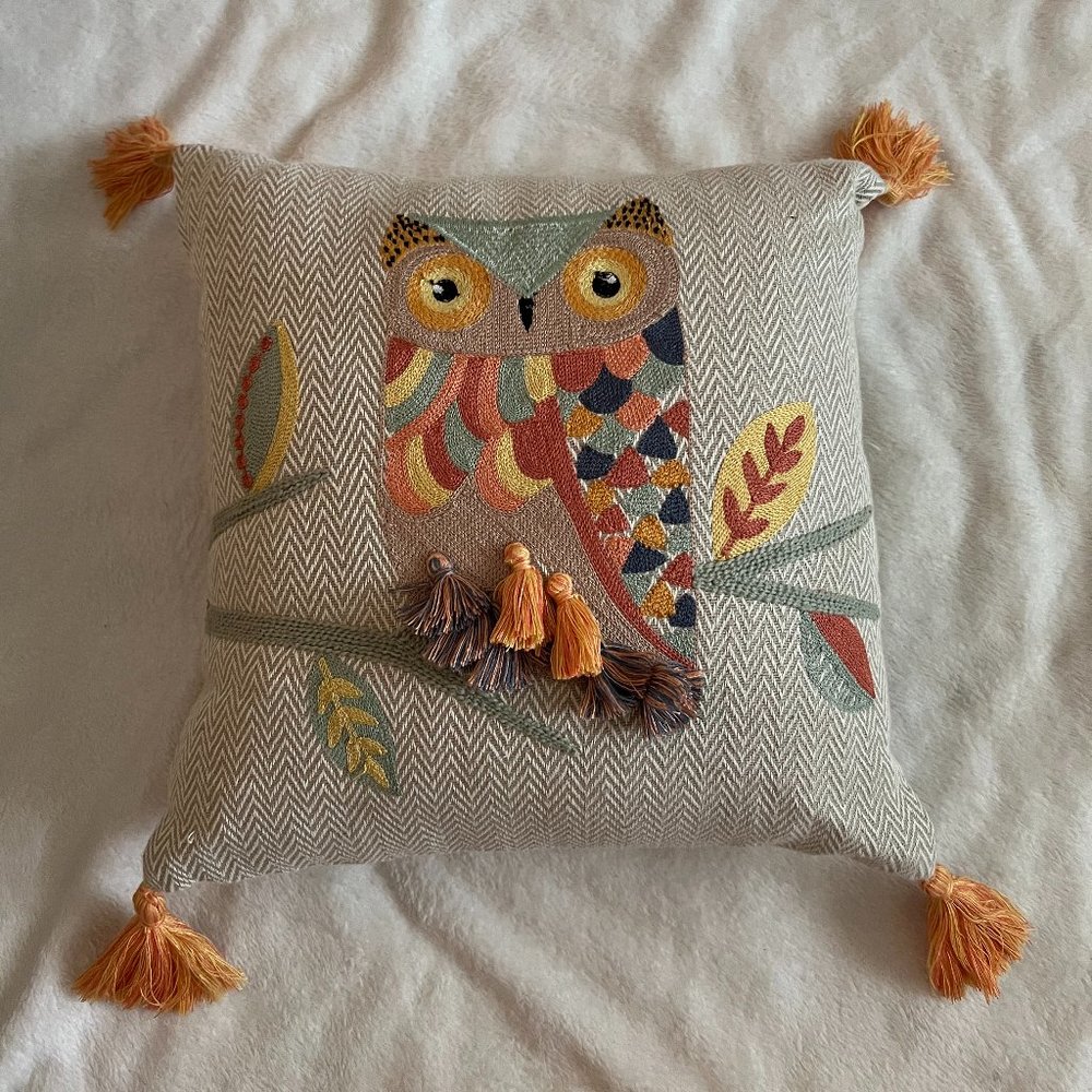 Embroidered Owl Pillow
